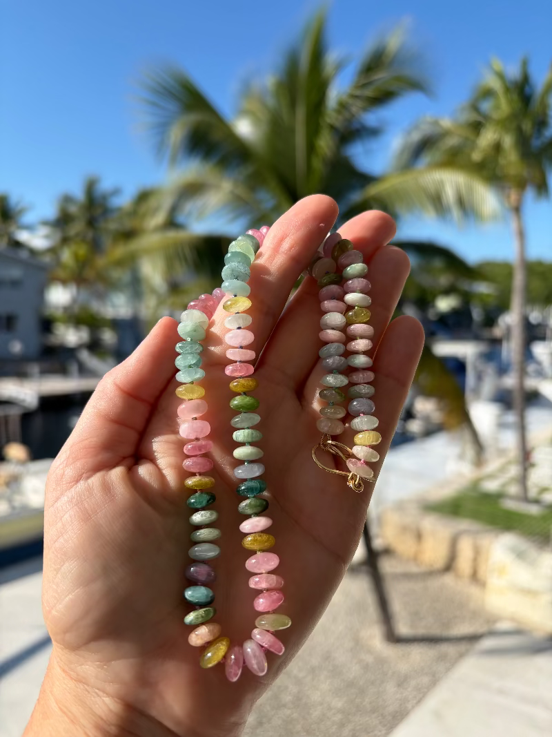 14K Gold Watermelon Tourmaline Candy Necklaces